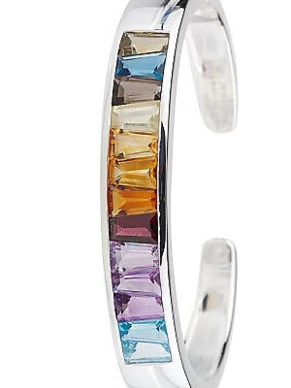 Rainbow Colors Sterling 10.00 ct tw Fancy Baguette Multi-gemstone Cuff Bracelet
